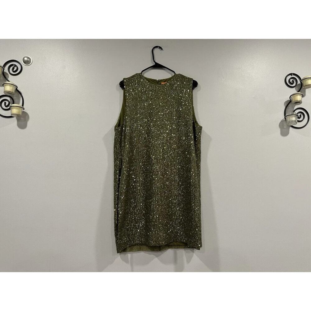Stine Goya Isha Tunic Dress Moss Green Sequin Small S NWT